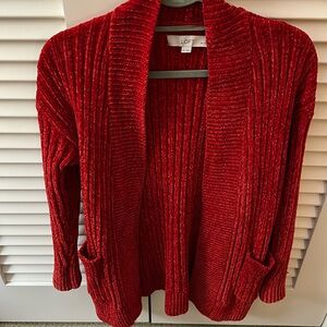 LOFT Red cardigan chenille super soft Size MP